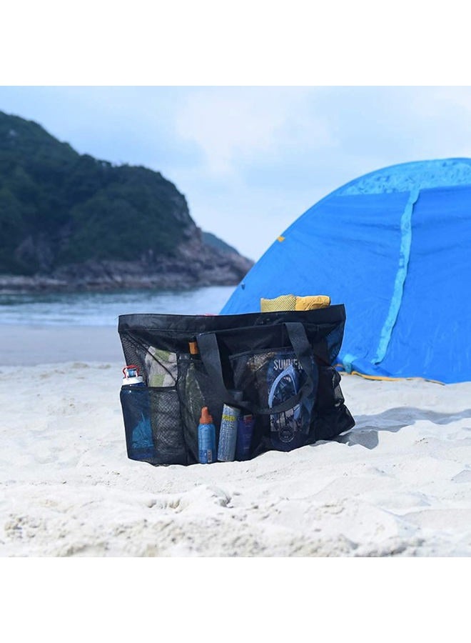 GOTDYA Extra Large Beach Bag, XL Mesh Tote with Zipper and Pockets Ideal for Your Family Lake/Cruise/Beach Vacation Essentials-Black - Image 3